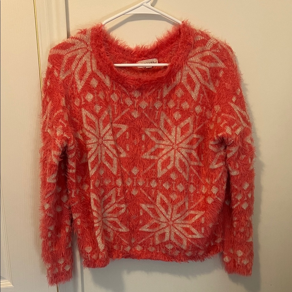 Active Basic Coral And White Snowflake Sweater - image 1